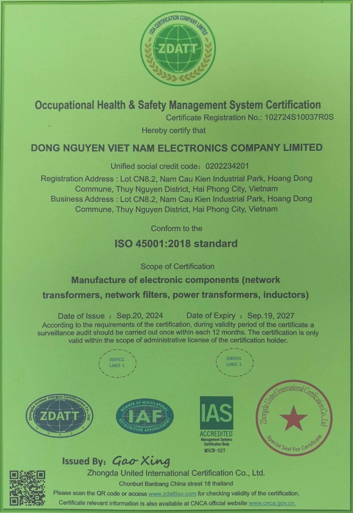 About Occupational Health & Safety Management System Certification (QC080000)